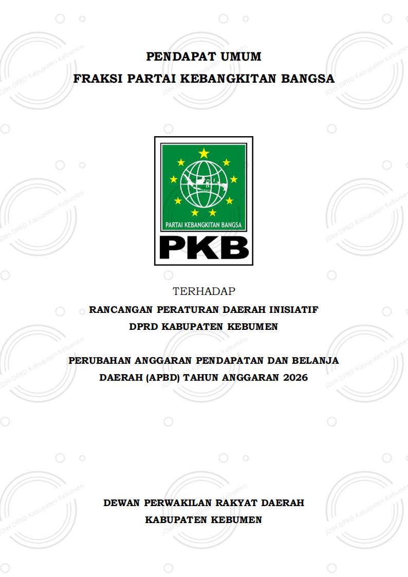 Pandangan Umum Fraksi Partai Kebangkitan Bangsa DPRD Kabupaten Kebumen terhadap Raperda tentang Perubahan APBD Tahun Anggaran 2026